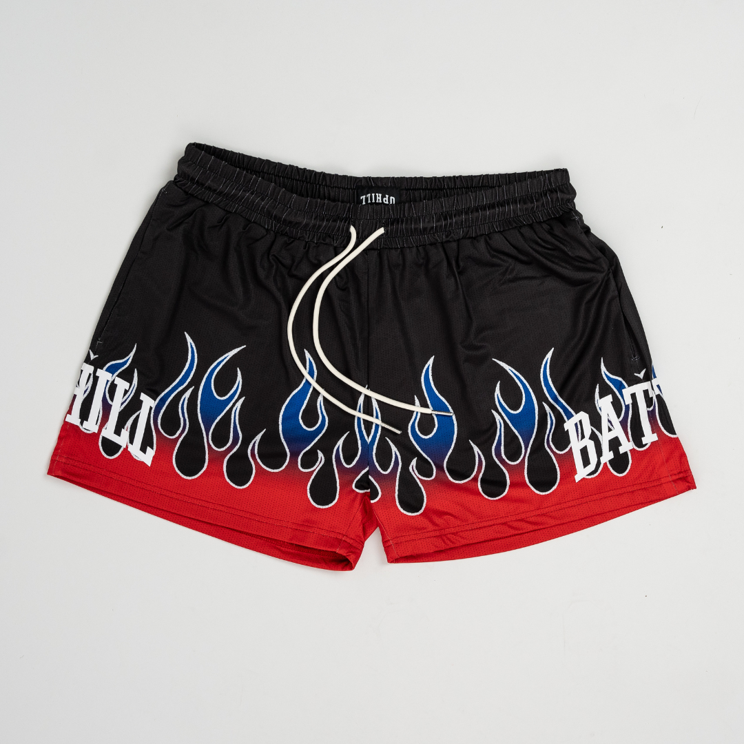 UPHILL BATTLE - Red Flame Mesh Shorts