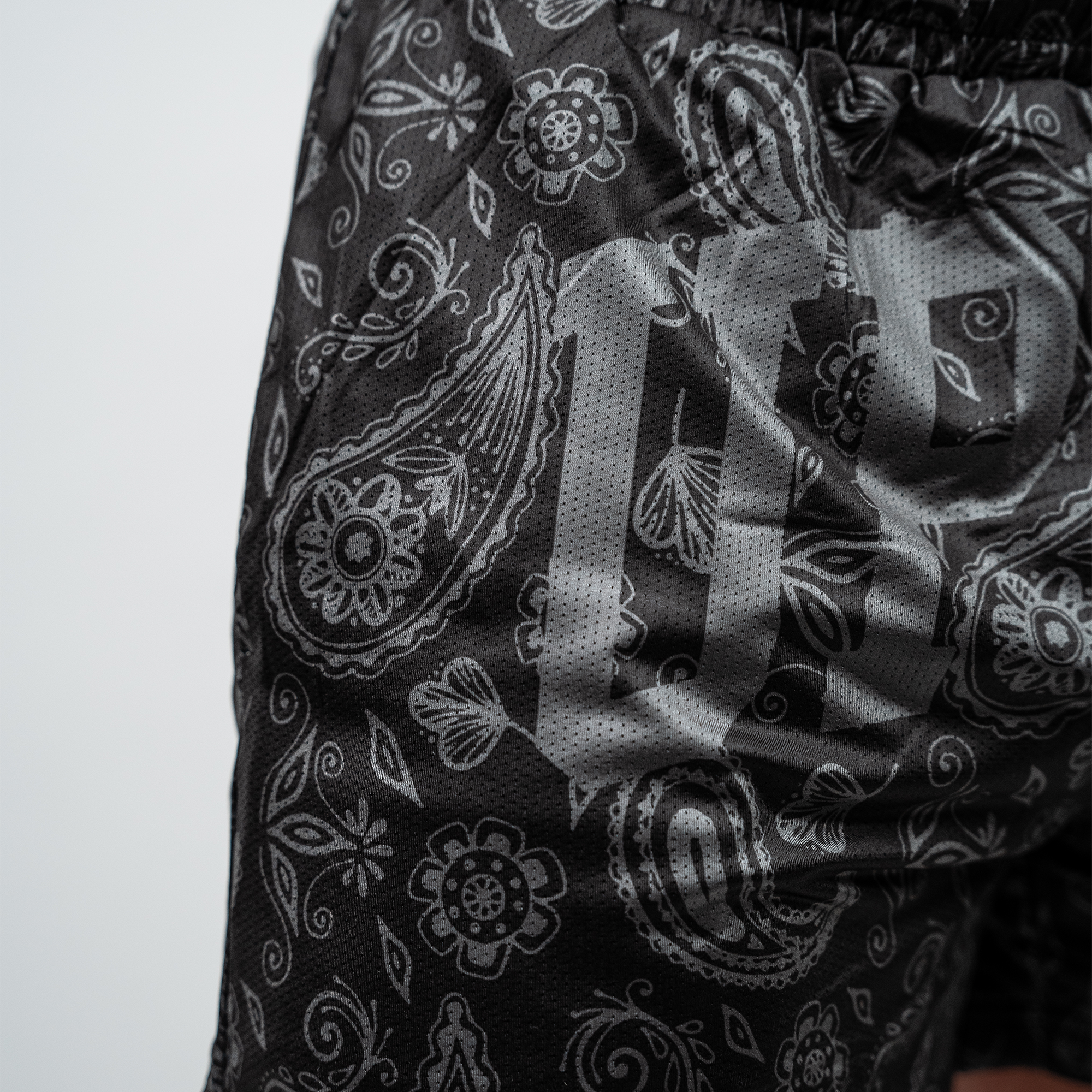 Black / Black Paisley Mesh Shorts