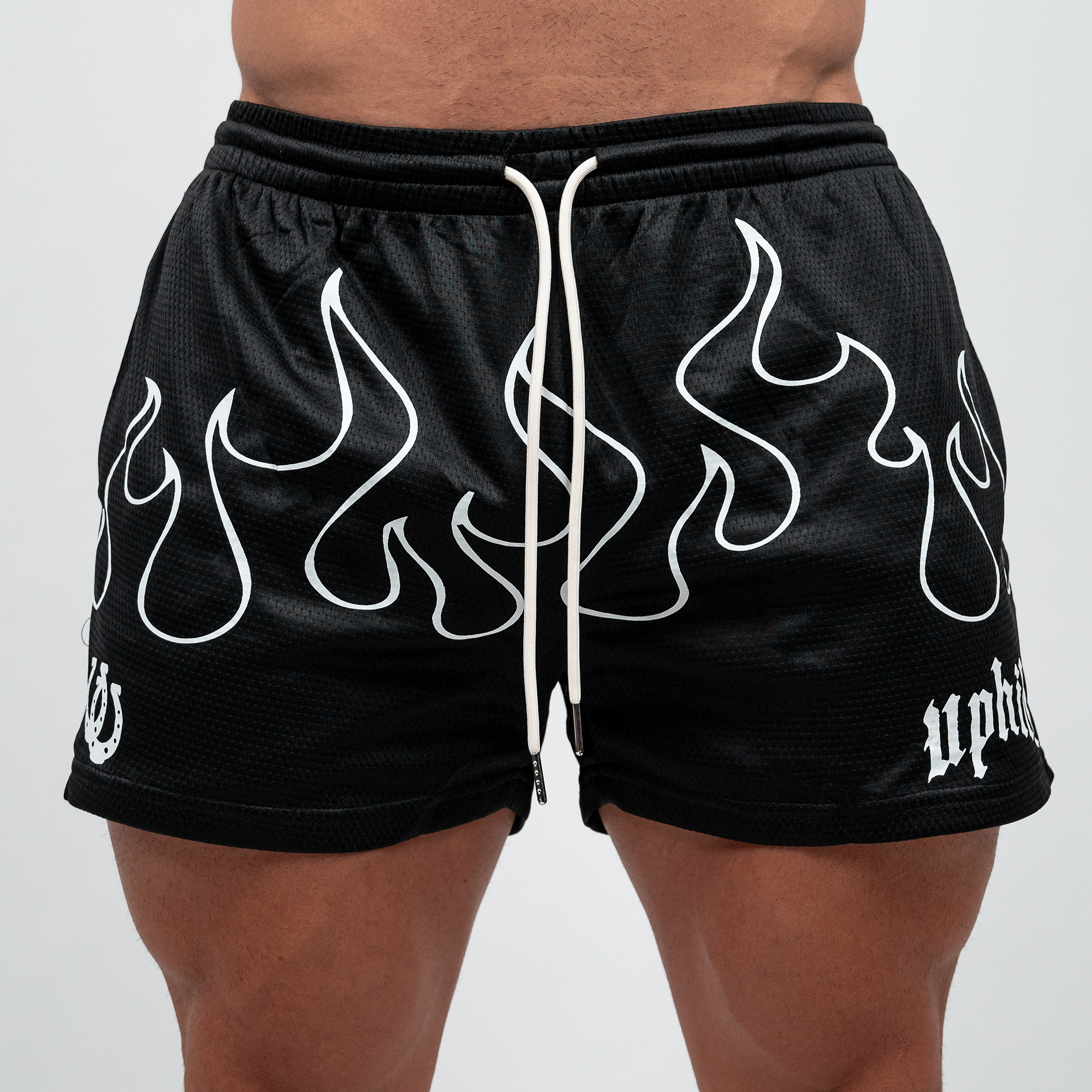 Black/White Flame Mesh Shorts