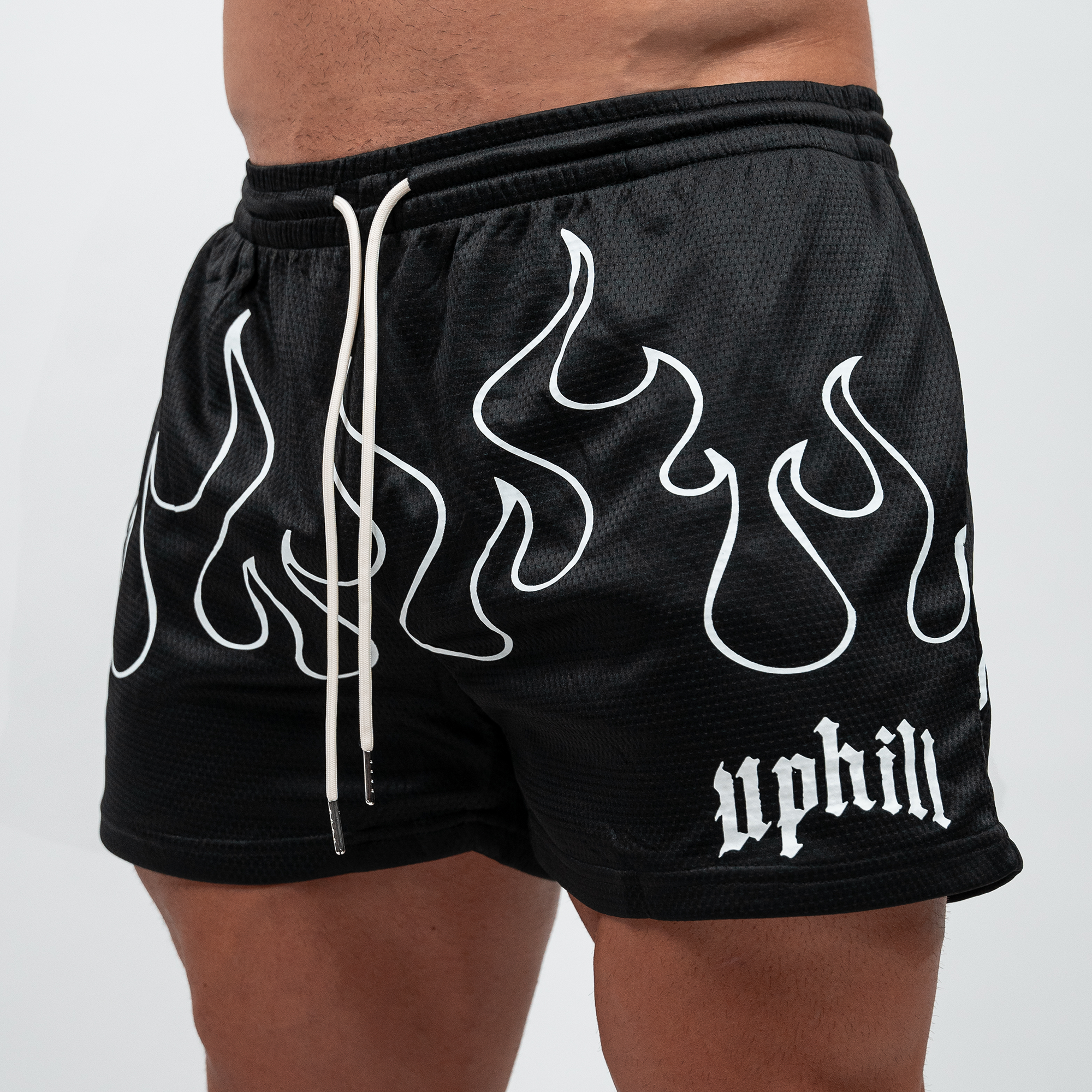 Black/White Flame Mesh Shorts