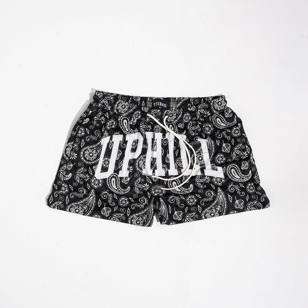 Black Paisley Mesh Shorts