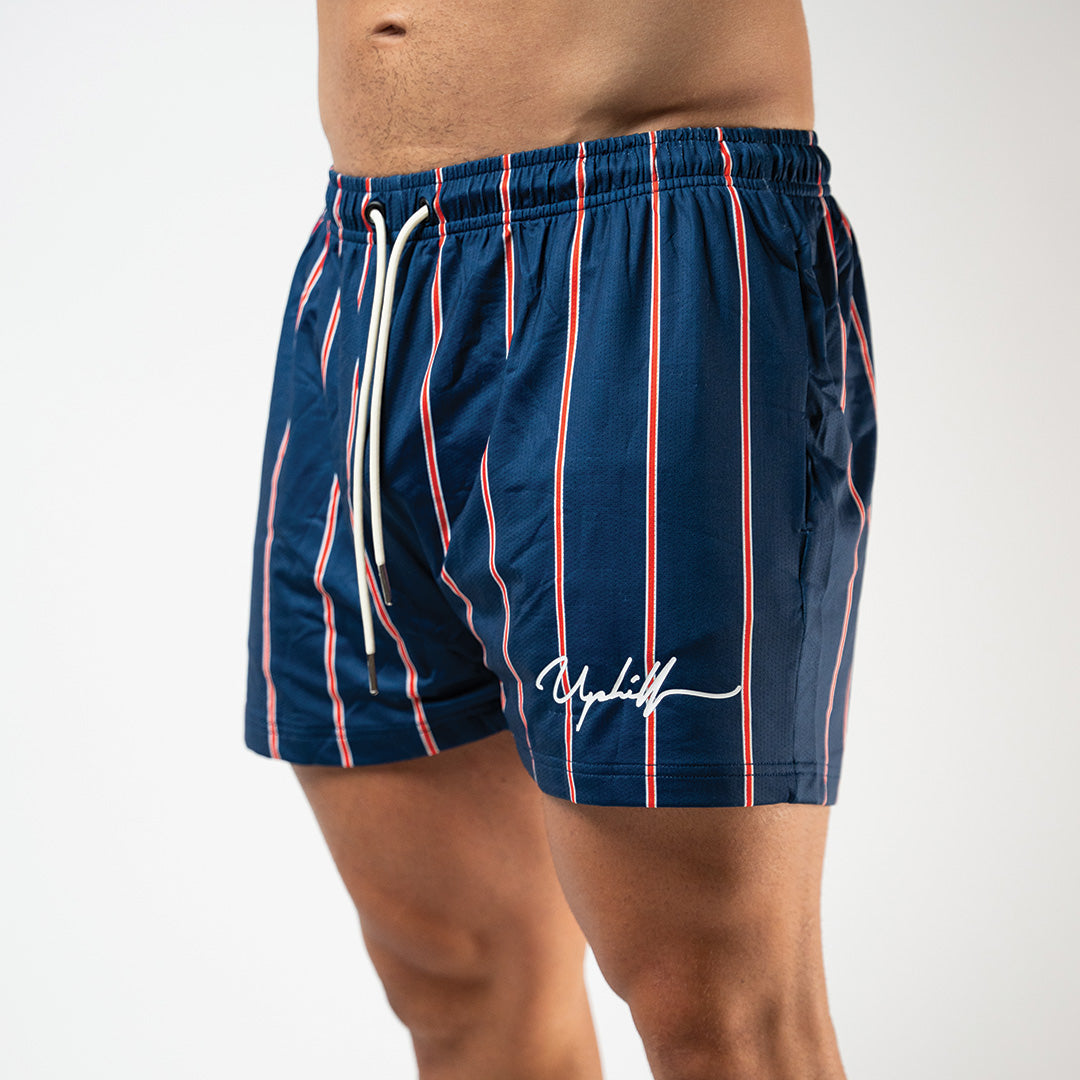 Pin Stripe Mesh Shorts Blue/Red