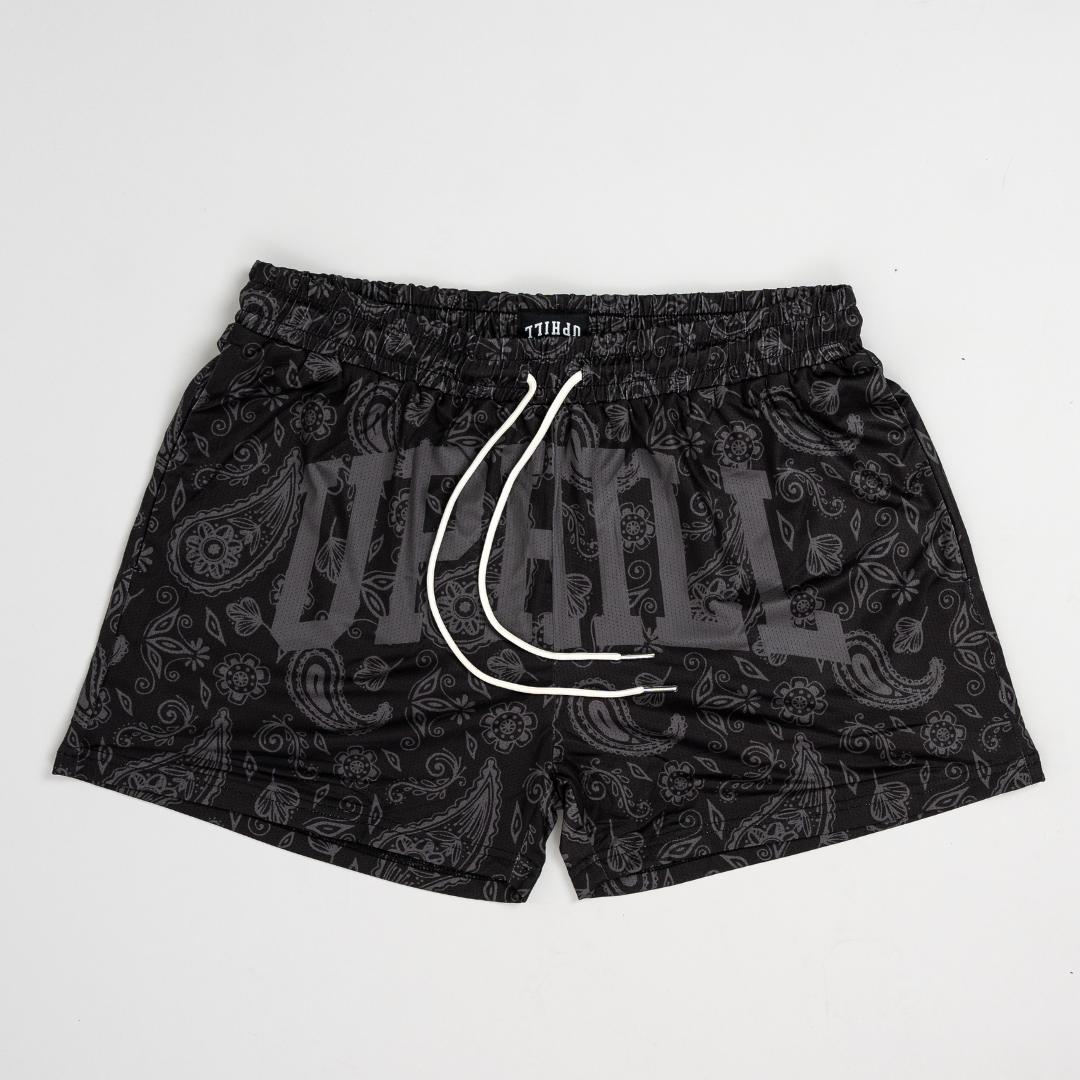 Black / Black Paisley Mesh Shorts