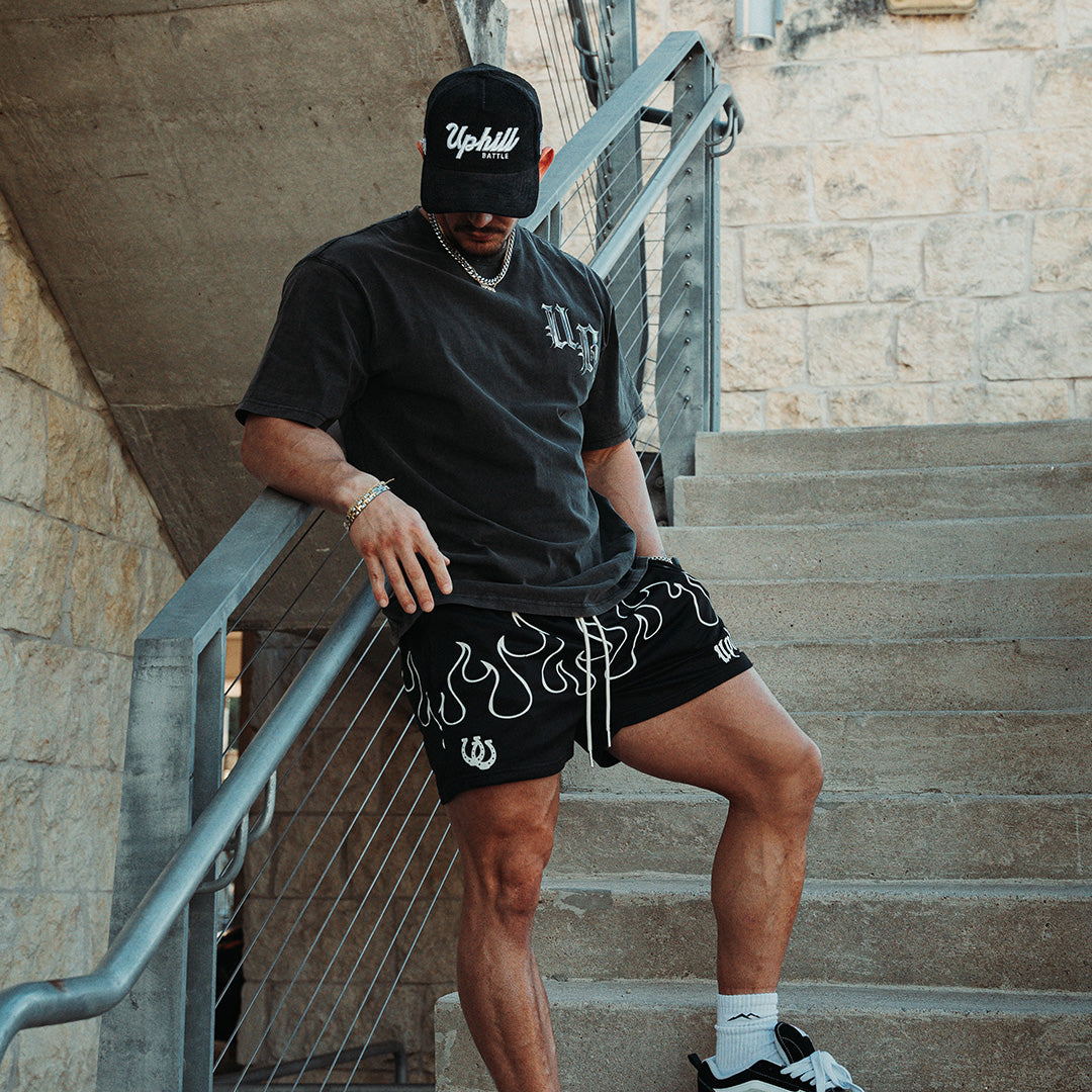 Black/White Flame Mesh Shorts
