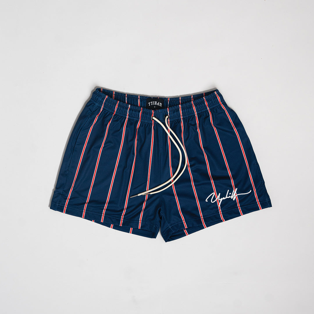 Pin Stripe Mesh Shorts Blue/Red